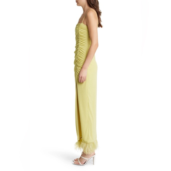 SAYLOR Gardenia Ruched Metallic Dress in Pear Yellow Size Large - Picture 4 of 9